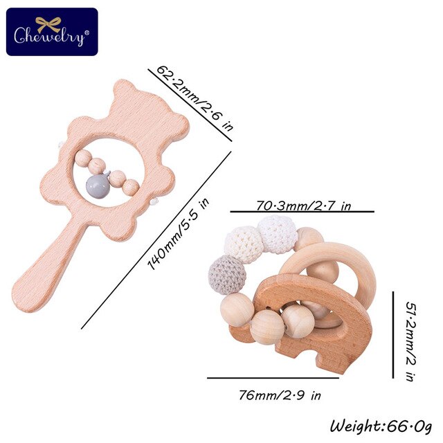 1Set Baby Toys Wooden Teether Rattle