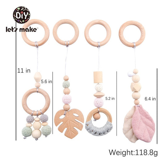 1SET- 4PCS Play Gym Wooden Beads Beech leaf Pendant