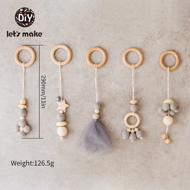1SET- 4PCS Play Gym Wooden Beads Beech leaf Pendant