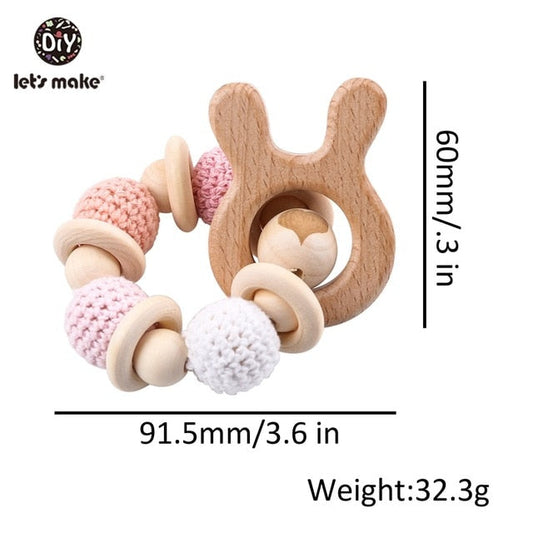 2PCs Bunny Ear Teething Wooden Bracelets