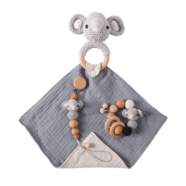 Crochet Elephant Series Bib And Baby Rattle Teethers