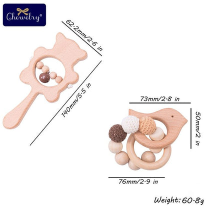 1Set Baby Toys Wooden Teether Rattle