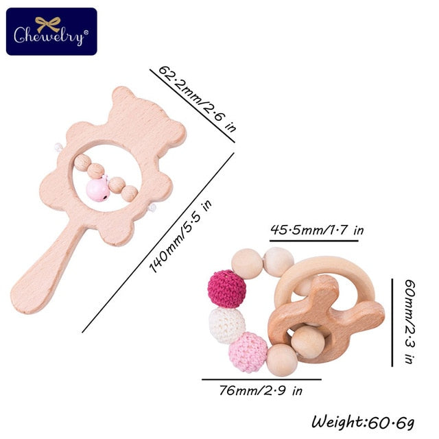 1Set Baby Toys Wooden Teether Rattle