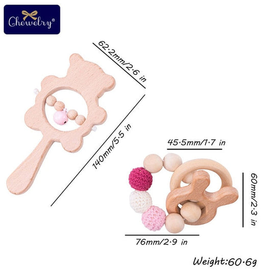 1Set Baby Toys Wooden Teether Rattle
