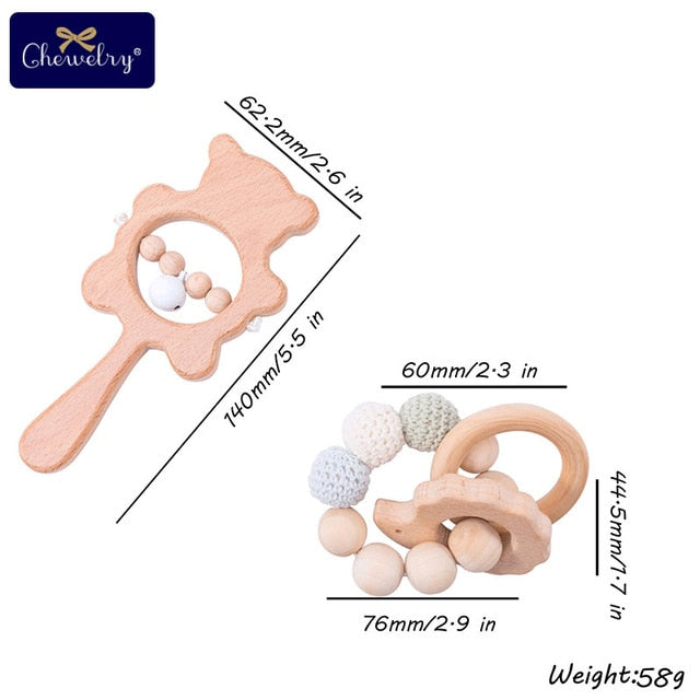 1Set Baby Toys Wooden Teether Rattle