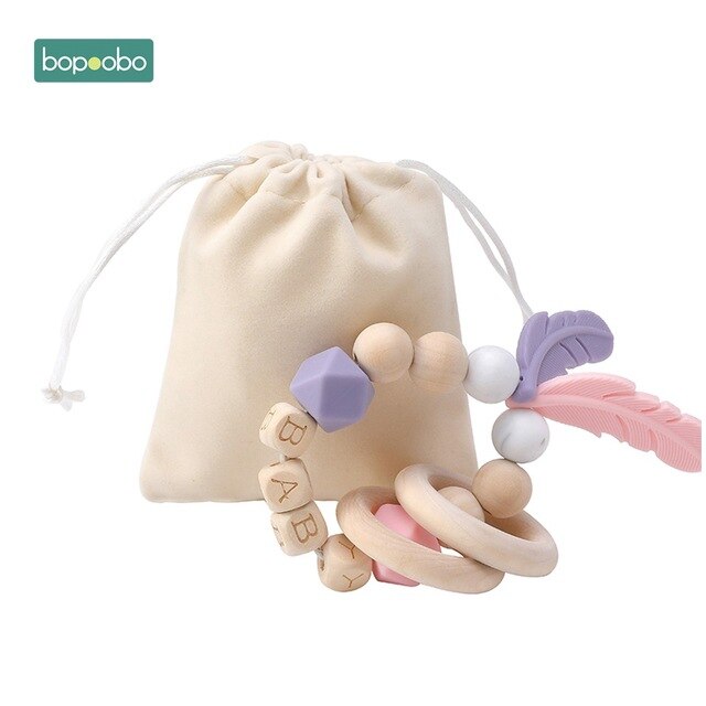 1PC Silicone Beads Feather Wooden Teether