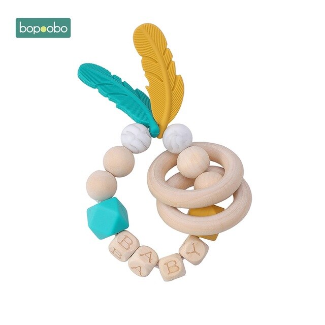 1PC Silicone Beads Feather Wooden Teether