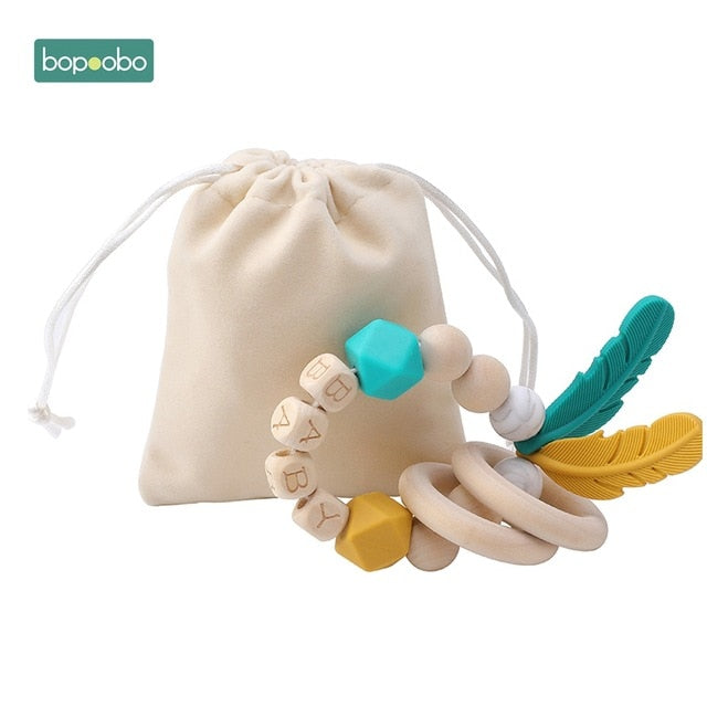 1PC Silicone Beads Feather Wooden Teether