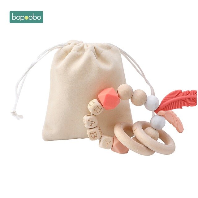 1PC Silicone Beads Feather Wooden Teether
