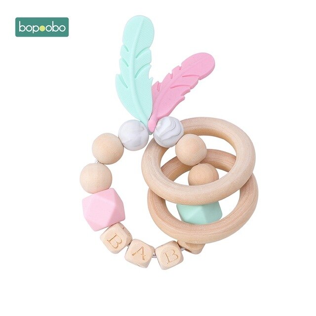 1PC Silicone Beads Feather Wooden Teether