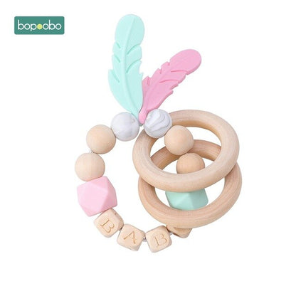 1PC Silicone Beads Feather Wooden Teether