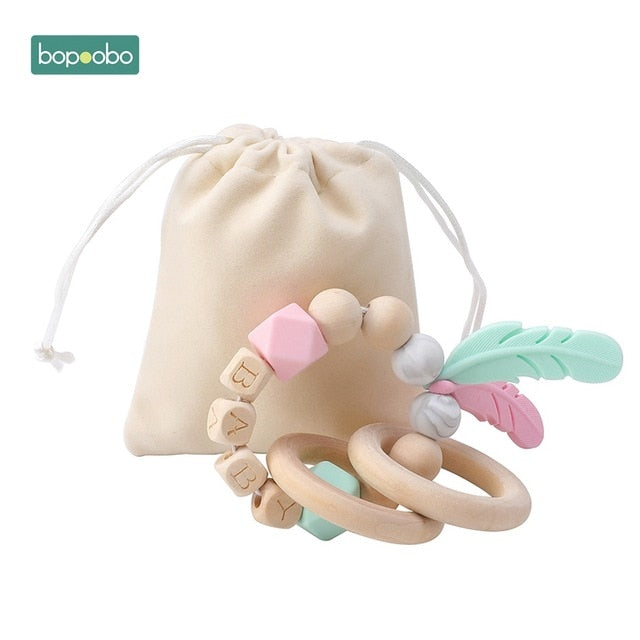 1PC Silicone Beads Feather Wooden Teether