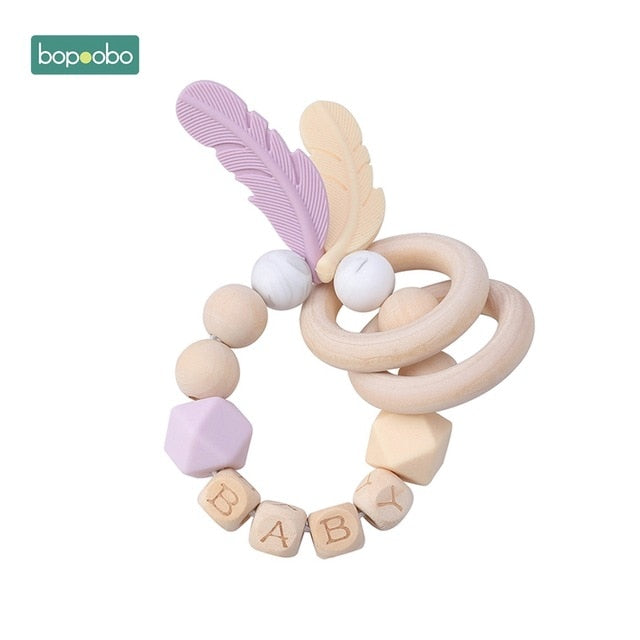 1PC Silicone Beads Feather Wooden Teether
