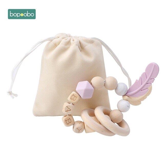 1PC Silicone Beads Feather Wooden Teether
