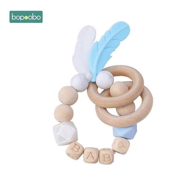 1PC Silicone Beads Feather Wooden Teether