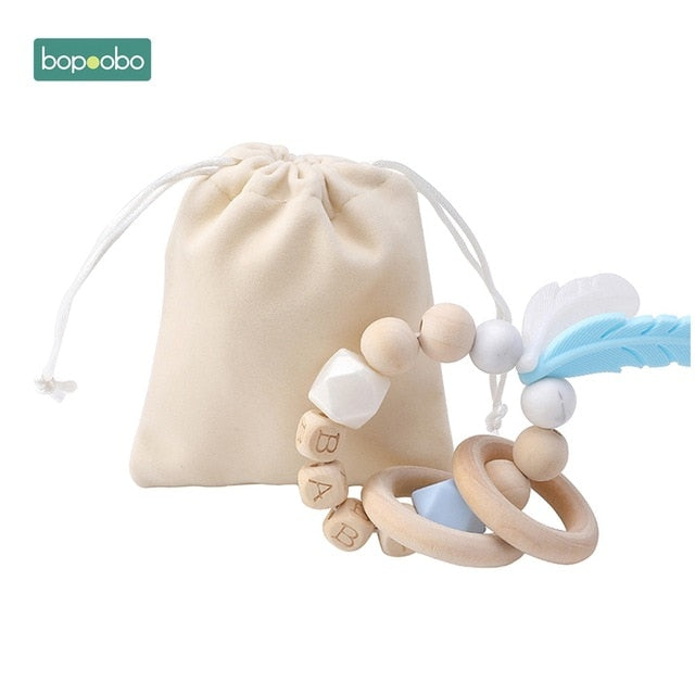 1PC Silicone Beads Feather Wooden Teether