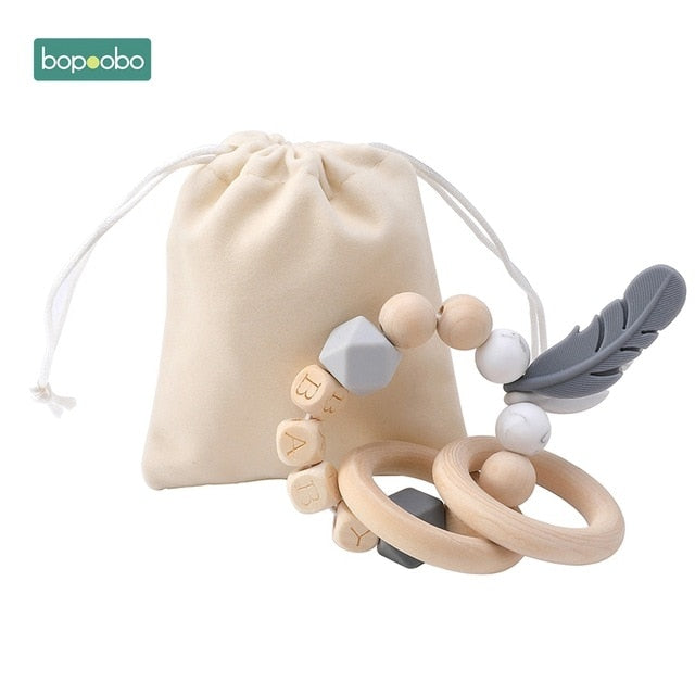 1PC Silicone Beads Feather Wooden Teether