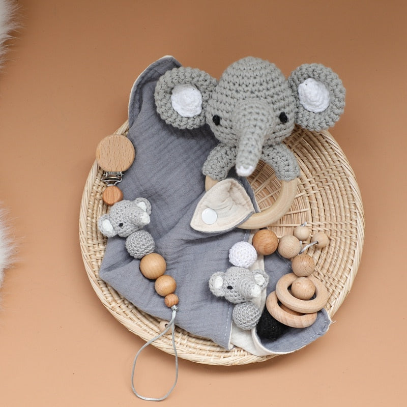 Crochet Elephant Series Bib And Baby Rattle Teethers