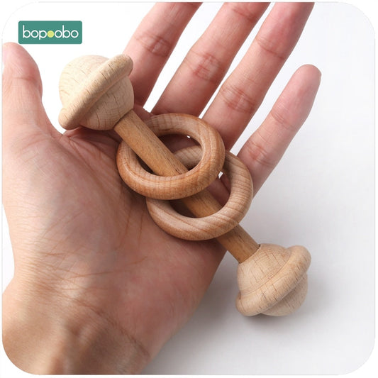 1PC Wooden Baby Rattle Toy Beech Wood Teething Bear