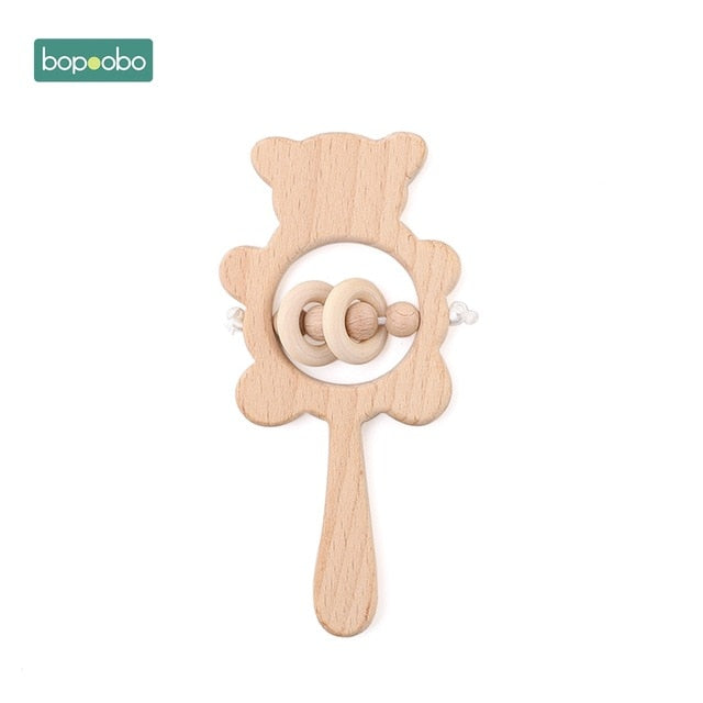 1PC Wooden Baby Rattle Toy Beech Wood Teething Bear