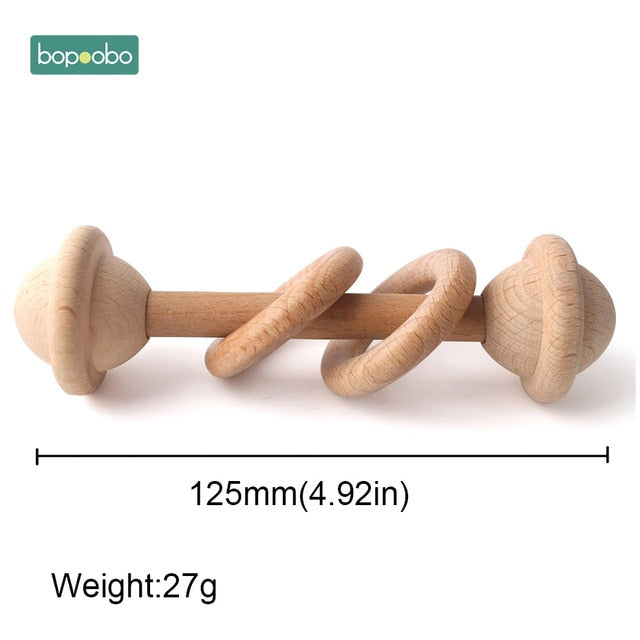 1PC Wooden Baby Rattle Toy Beech Wood Teething Bear