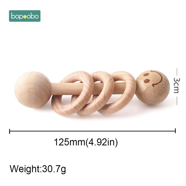 1PC Wooden Baby Rattle Toy Beech Wood Teething Bear