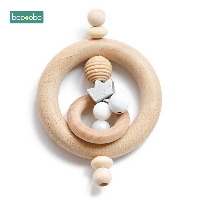 1PC Wooden Baby Rattle Toy Beech Wood Teething Bear