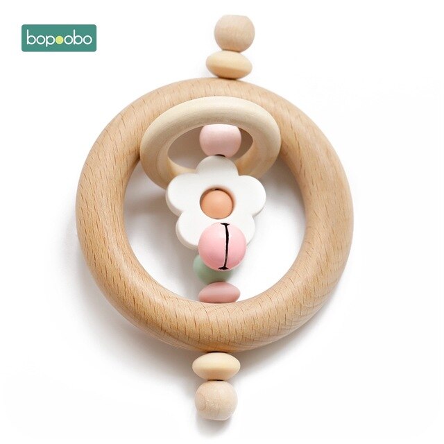 1PC Wooden Baby Rattle Toy Beech Wood Teething Bear