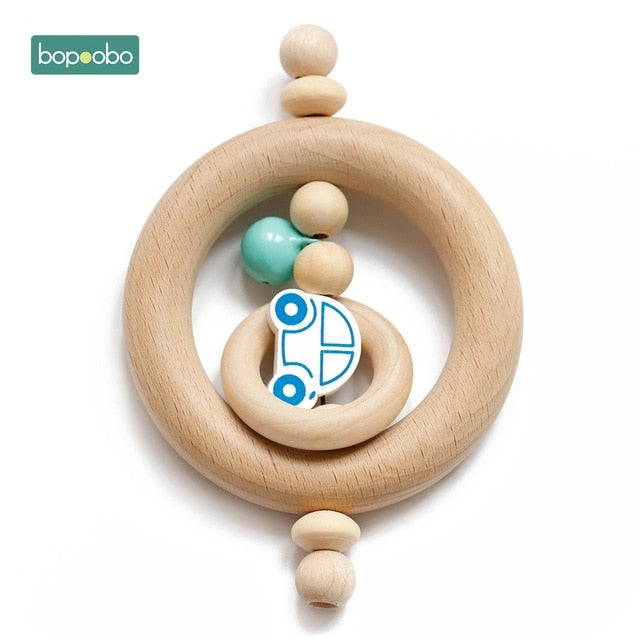 1PC Wooden Baby Rattle Toy Beech Wood Teething Bear