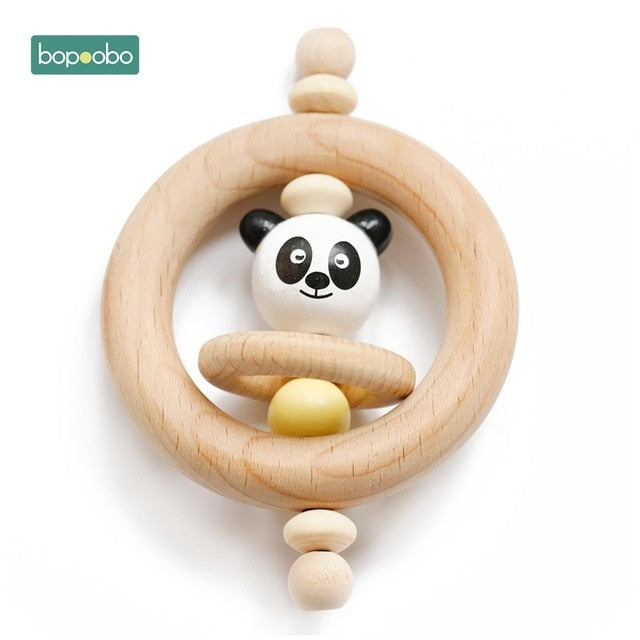 1PC Wooden Baby Rattle Toy Beech Wood Teething Bear