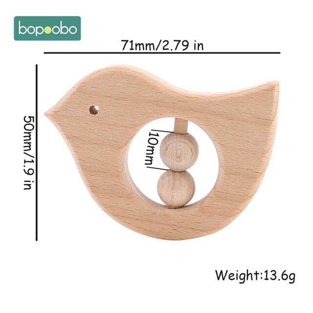 1PC Wooden Baby Rattle Toy Beech Wood Teething Bear