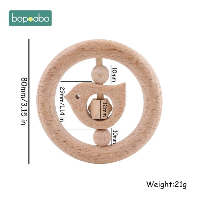 1PC Wooden Baby Rattle Toy Beech Wood Teething Bear