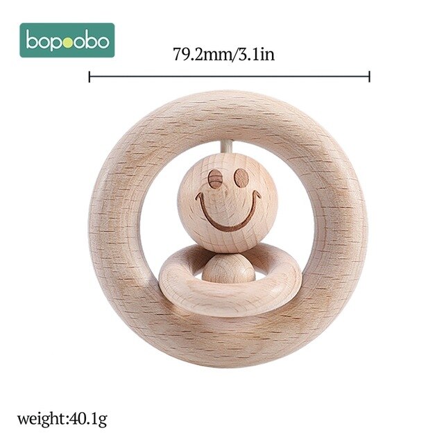 1PC Wooden Baby Rattle Toy Beech Wood Teething Bear
