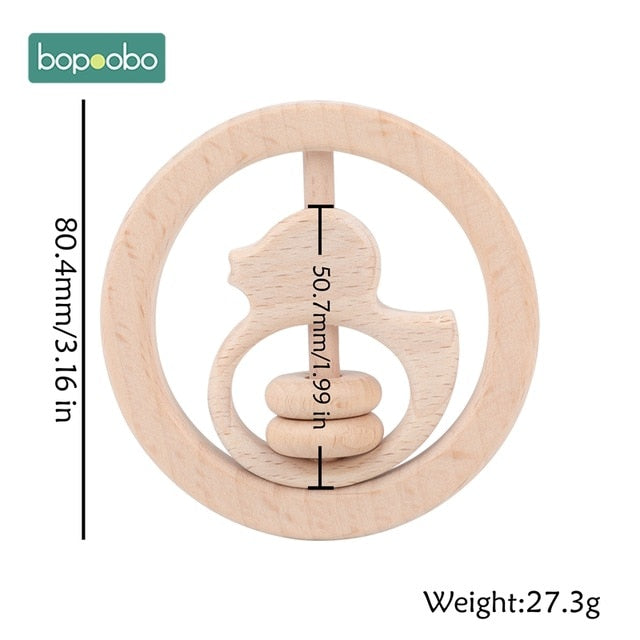1PC Wooden Baby Rattle Toy Beech Wood Teething Bear