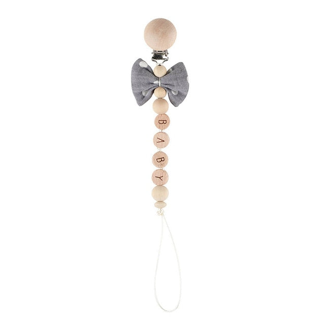 1PC Baby Rattle Wooden Ring Teether Pacifier Clips Chain