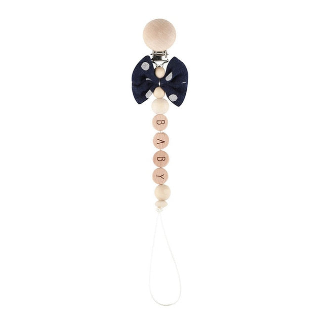 1PC Baby Rattle Wooden Ring Teether Pacifier Clips Chain