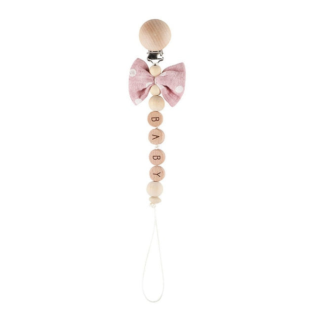 1PC Baby Rattle Wooden Ring Teether Pacifier Clips Chain