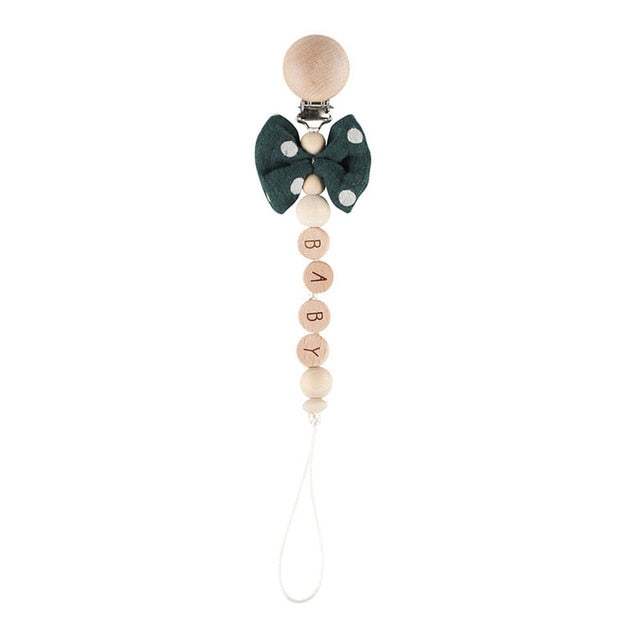 1PC Baby Rattle Wooden Ring Teether Pacifier Clips Chain