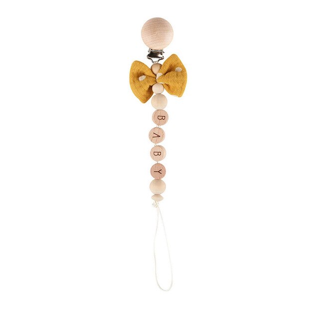 1PC Baby Rattle Wooden Ring Teether Pacifier Clips Chain