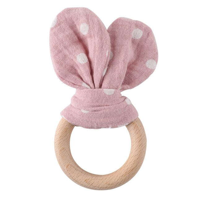 1PC Baby Rattle Wooden Ring Teether Pacifier Clips Chain