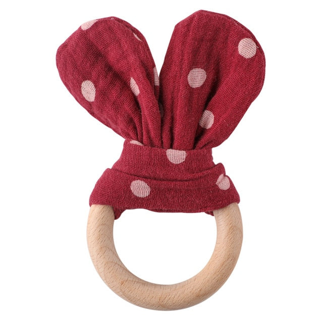1PC Baby Rattle Wooden Ring Teether Pacifier Clips Chain