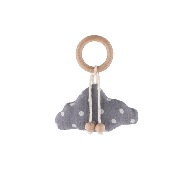 1PC Baby Rattle Wooden Ring Teether Pacifier Clips Chain