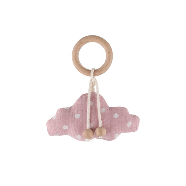 1PC Baby Rattle Wooden Ring Teether Pacifier Clips Chain