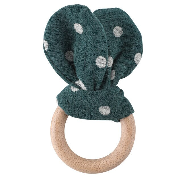 1PC Baby Rattle Wooden Ring Teether Pacifier Clips Chain