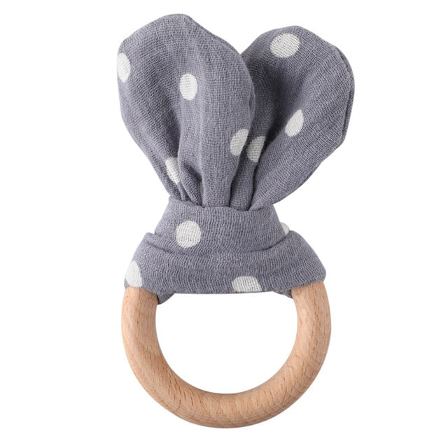 1PC Baby Rattle Wooden Ring Teether Pacifier Clips Chain