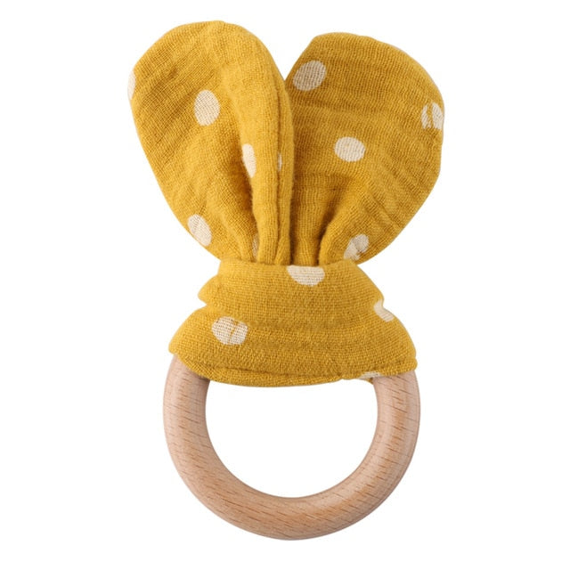 1PC Baby Rattle Wooden Ring Teether Pacifier Clips Chain