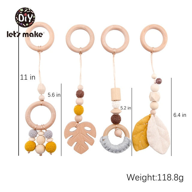 1SET- 4PCS Play Gym Wooden Beads Beech leaf Pendant