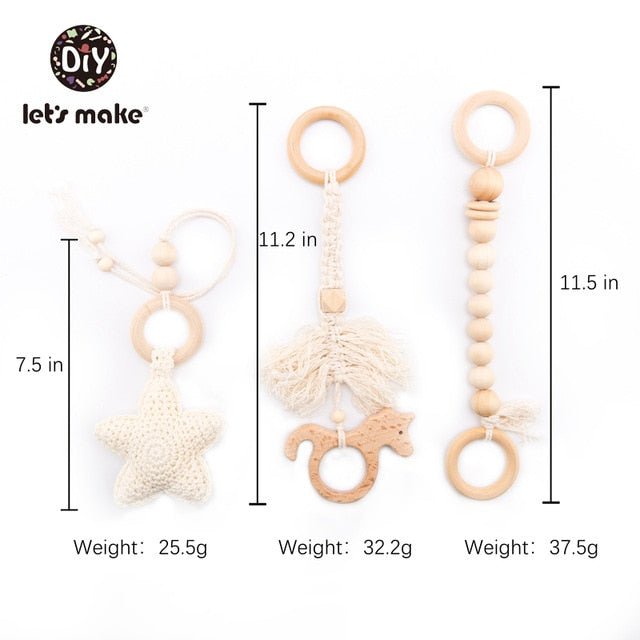 1SET- 4PCS Play Gym Wooden Beads Beech leaf Pendant