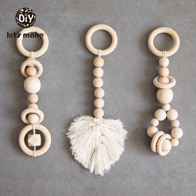 1SET- 4PCS Play Gym Wooden Beads Beech leaf Pendant