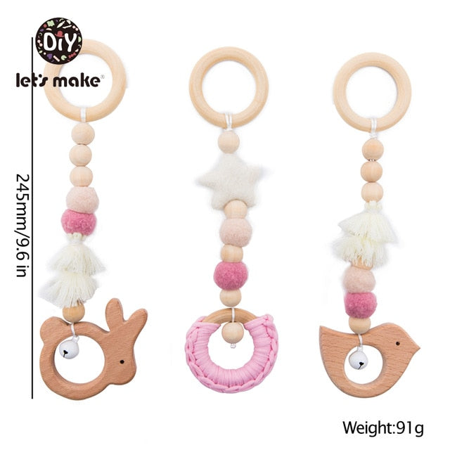 1SET- 4PCS Play Gym Wooden Beads Beech leaf Pendant